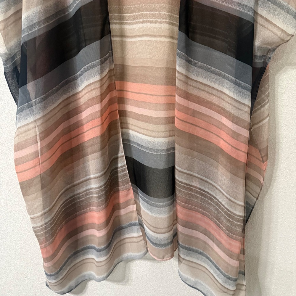 Cejon Womens Sheer Striped Kimono Wrap Open Front Beach Coverup OSFM Coral Grey - Picture 5 of 5